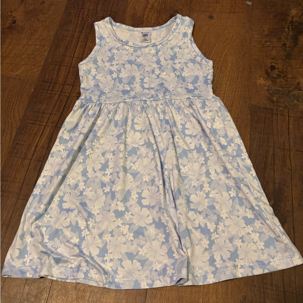 Charming Floral Kids Dress in Light Blue and White